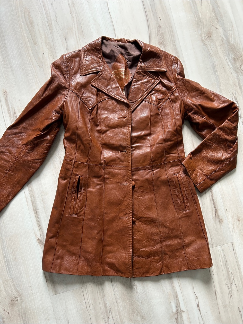 Women's Brown Leather Button-Front Jacket